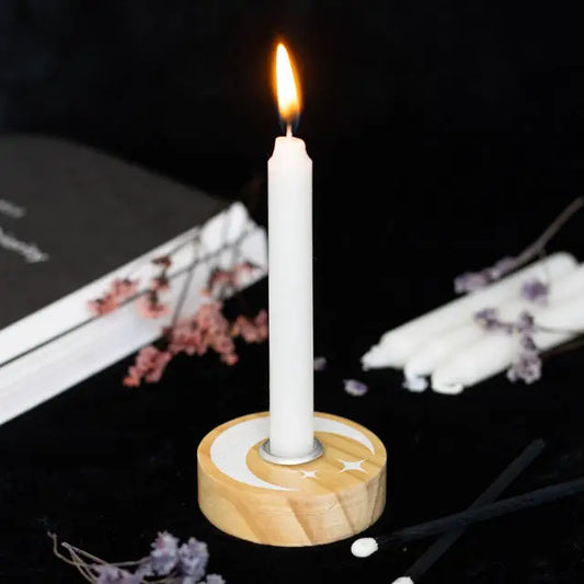 Natural Wooden Mystical Moon Spell Candle Holder