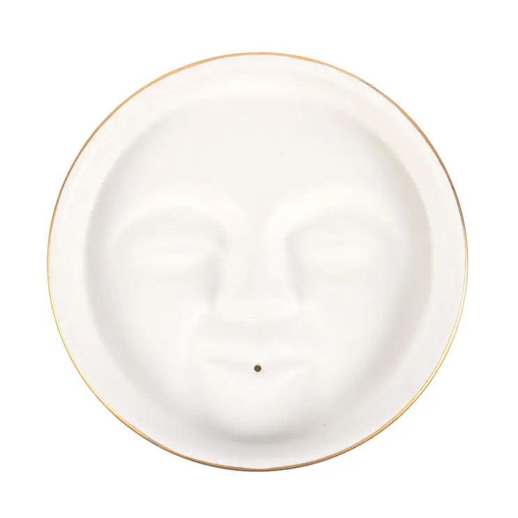 White Moon Face Incense Stick Holder