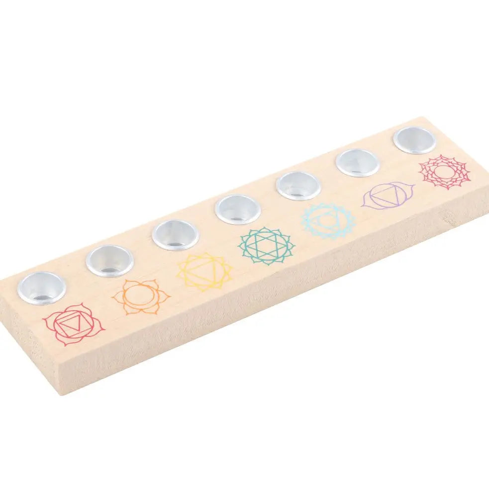 Seven Chakras Wooden Energy Candle Holder