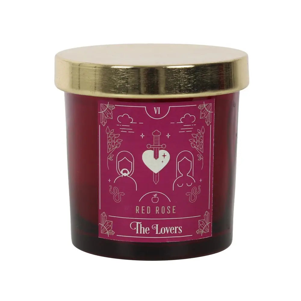 The Lovers Red Rose Tarot Card Candle