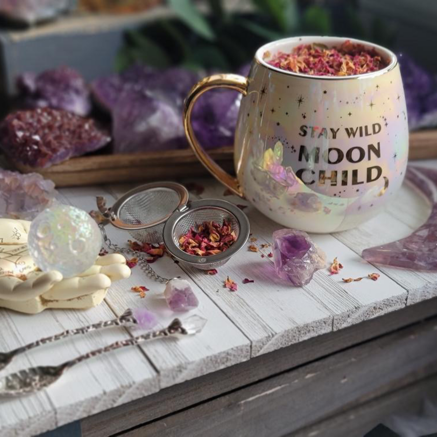 Stay Wild Moon Child - Celestial Mug Set + Natural Amethyst Tea