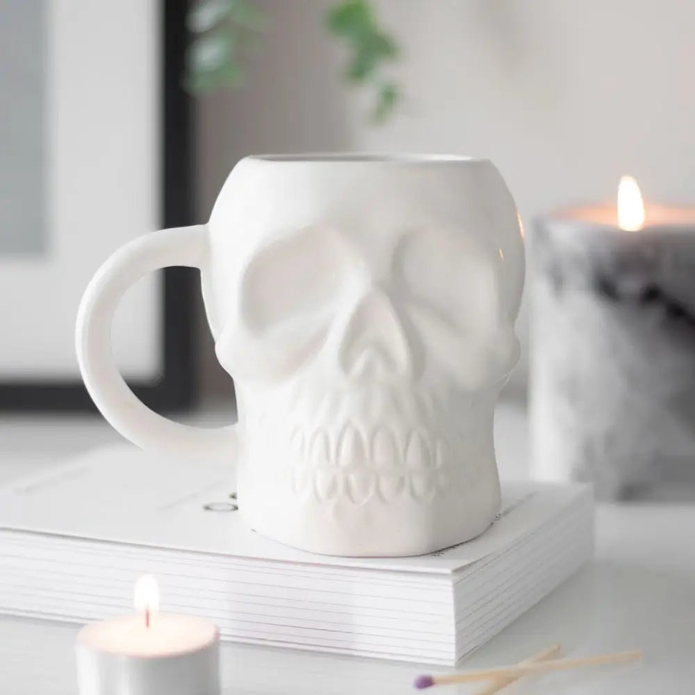 Matte White Gothic Skull Mug