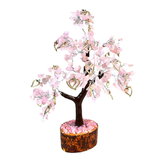 Rose Quartz Gemstone Tree with Hearts