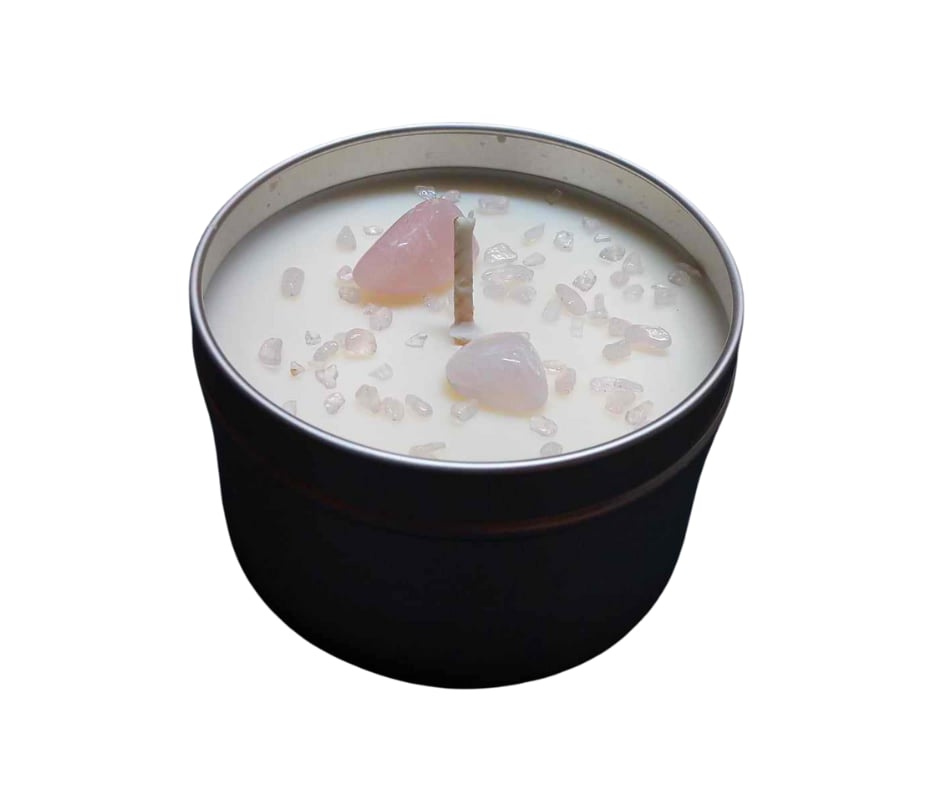 Love Rose Quartz Crystal Energy Candle