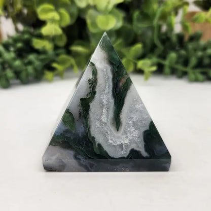 Moss Agate Polished Semi-Precious Gemstone Pyramid -5cm