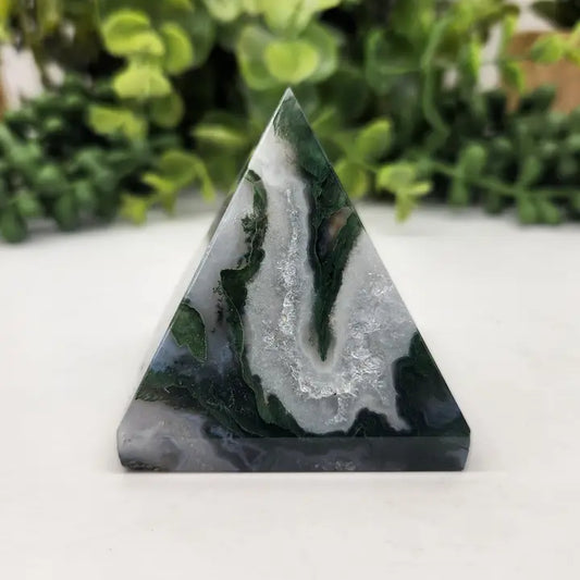 Moss Agate Polished Semi-Precious Gemstone Pyramid -5cm