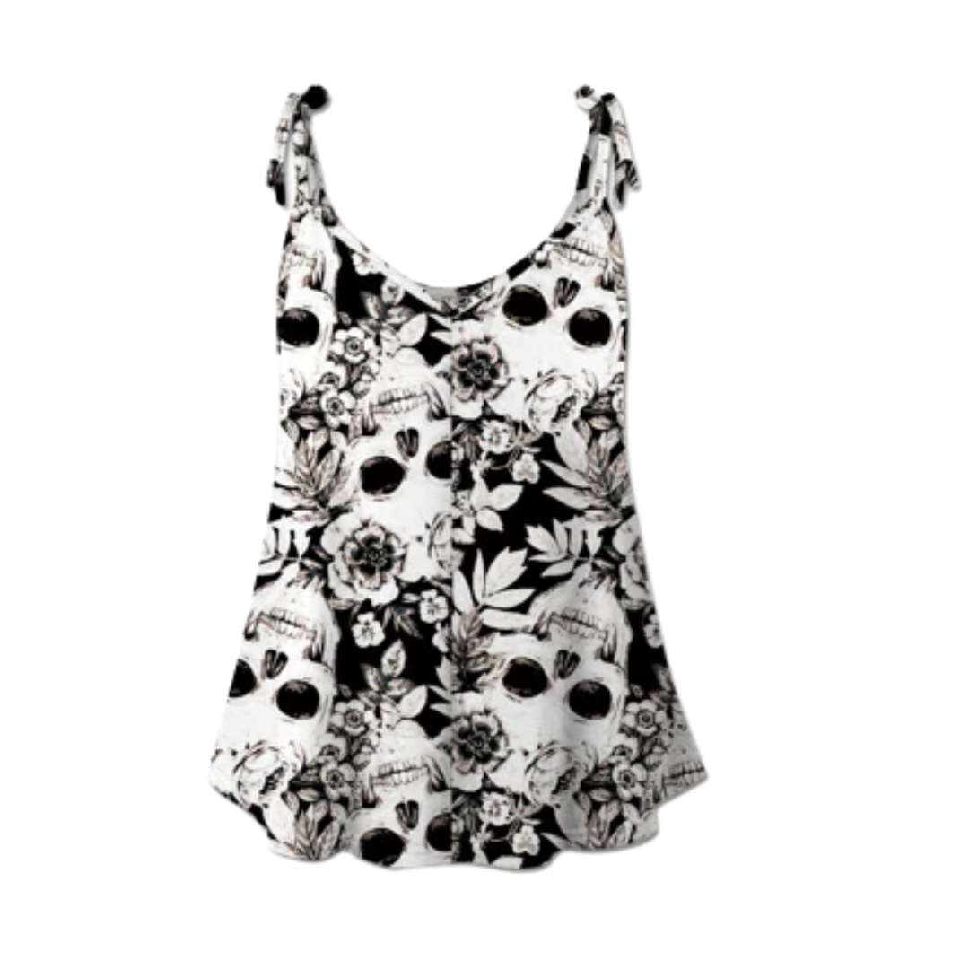 Skull Print Scoop Neck Cami Top