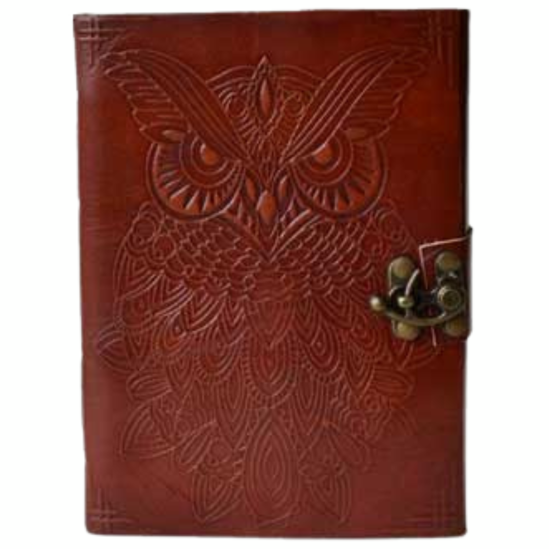 5" x 7" Owl leather blank book w/ latch