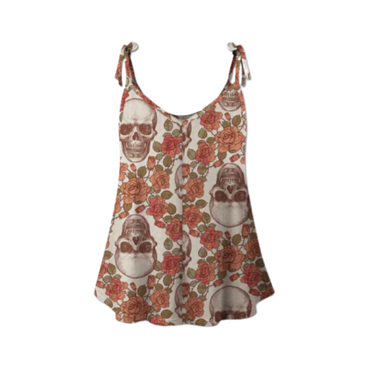 Skull Print Scoop Neck Cami Top Multi Color