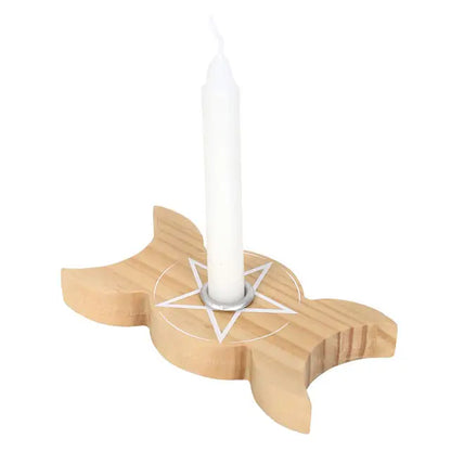 Natural Wooden Triple Moon Spell Candle Holder