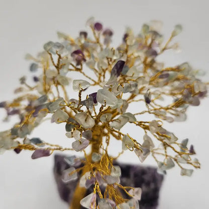 Gemstone Tree-Rainbow Fluorite W/Chevron Amethyst Base Gold