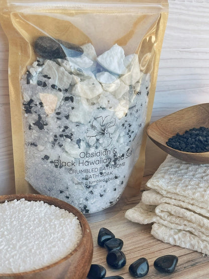 Obsidian & Black Sea Salt Crumbled Bath Bomb Bath Soak