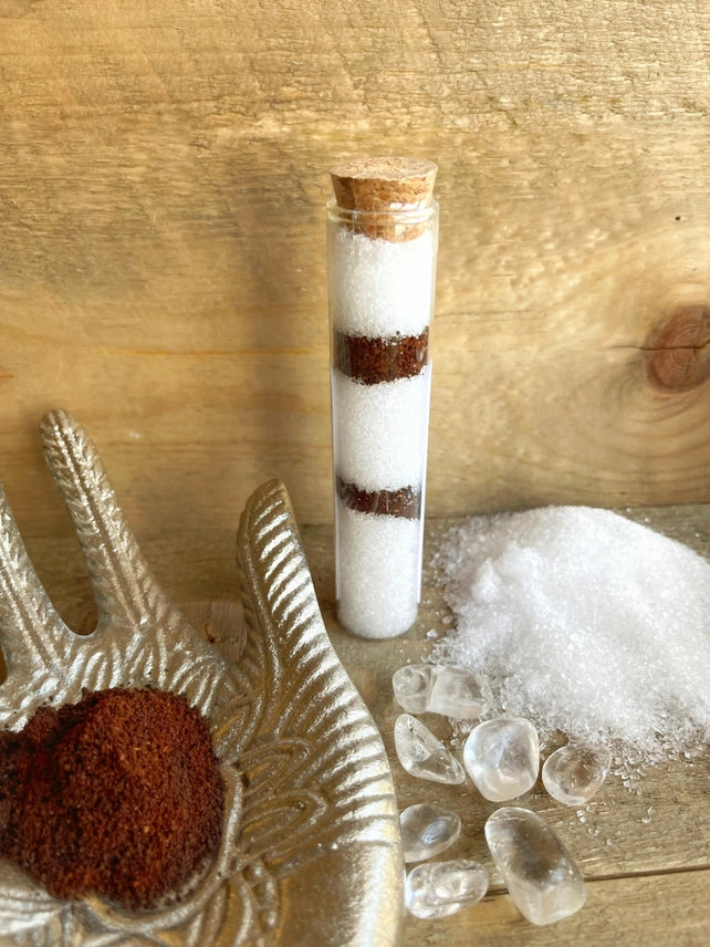 Bath Salt Shots with Crystal Quartz & Coffee