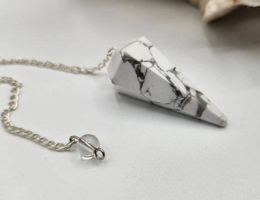 White Howlite Gemstone Pendulum with Silver Color Chain