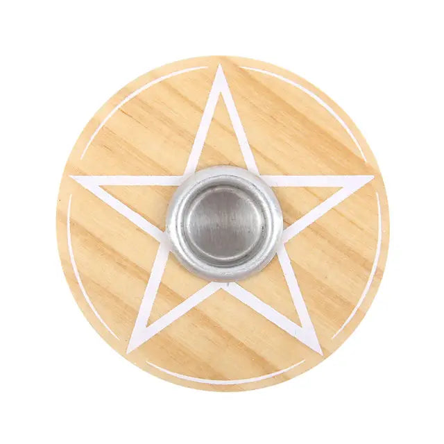 Natural Wooden Pentagram Spell Candle Holder