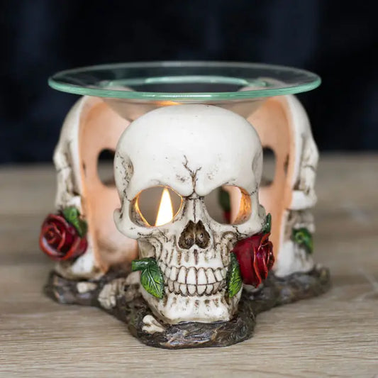 Resin and Glass Skull Rose Oil Burner and Wax Warmer