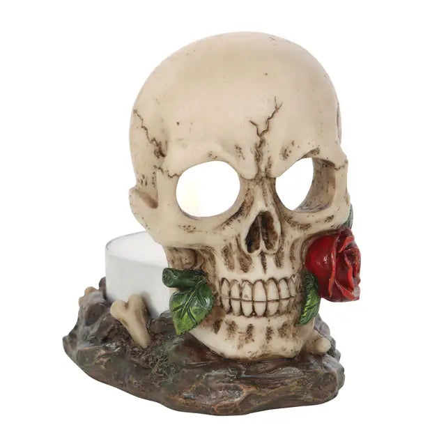 Gothic Skull Rose Tealight Candle Holder