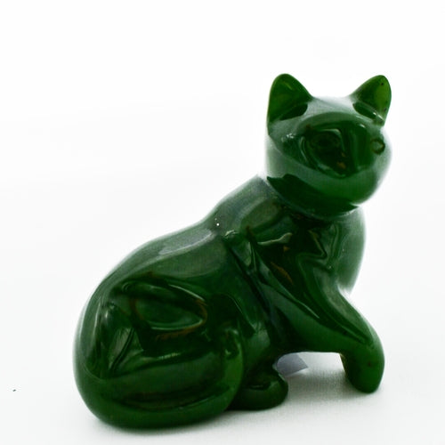 Dark Green Jade Cat Figurines