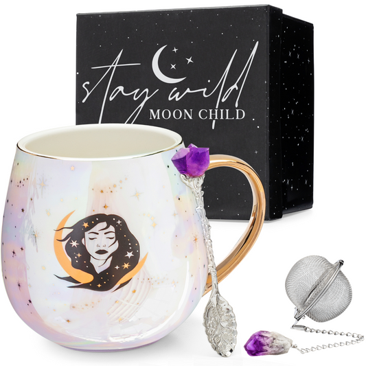 Stay Wild Moon Child - Celestial Mug Set + Natural Amethyst Tea