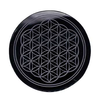 Black Obsidian Flower of Life Altar Tile