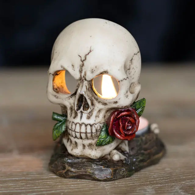 Gothic Skull Rose Tealight Candle Holder