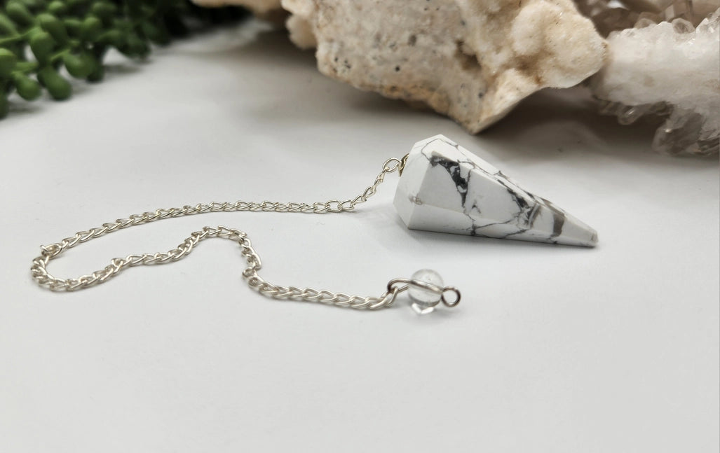 White Howlite Gemstone Pendulum with Silver Color Chain