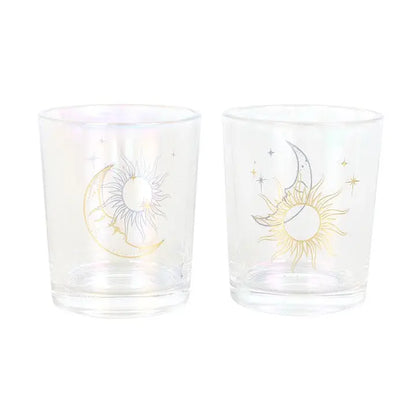 Iridescent Sun and Moon Votive Candle Holders