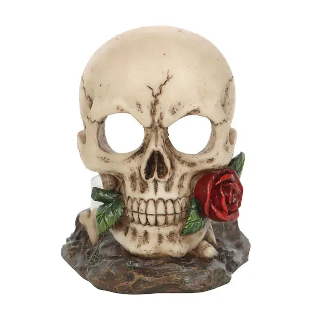 Gothic Skull Rose Tealight Candle Holder