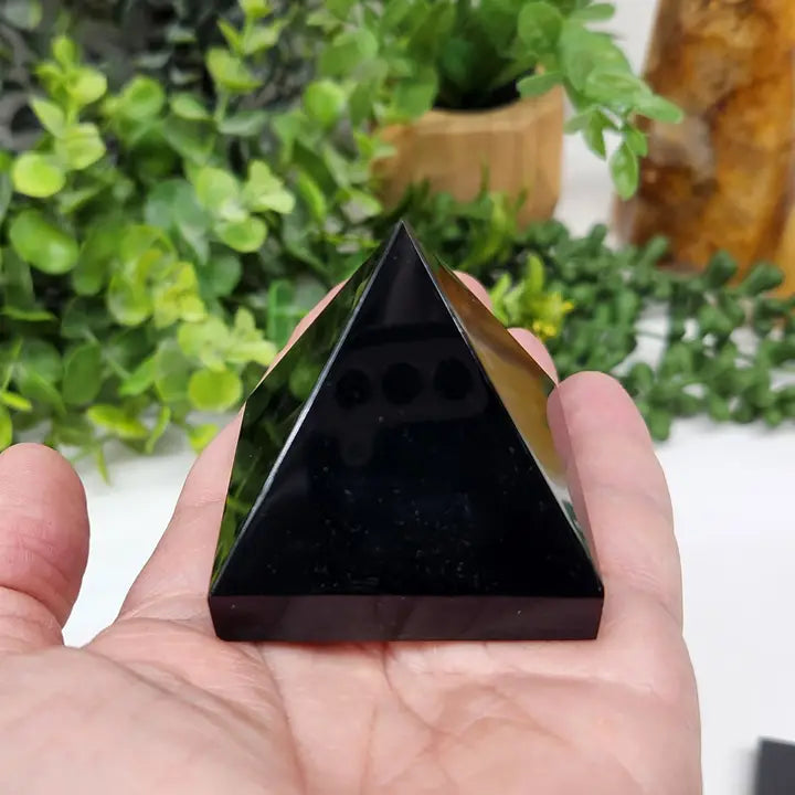 Black Obsidian Polished Semi-Precious Gemstone Pyramid -5cm