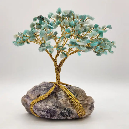 Gemstone Tree - Amazonite W/Chevron Amethyst Base W/Gold