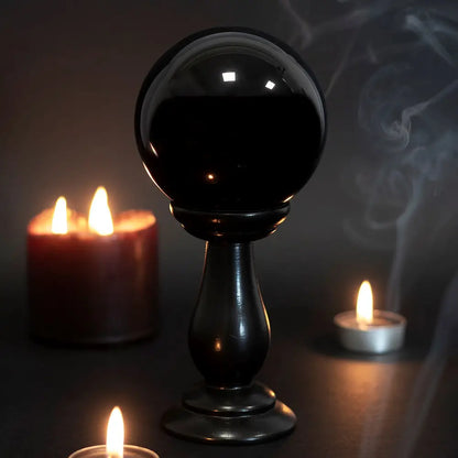 Small Black Crystal Ball On Stand