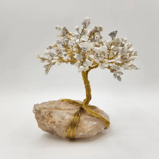 Gemstone Tree-White Howlite with Clear Quartz with Gold Wire