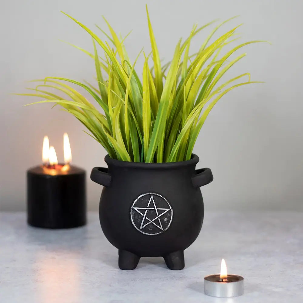 Gothic Pentagram Cauldron Plant Pot