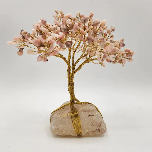 Gemstone Tree - Pink Opal W/Clear Quartz Base W/Gold Wire