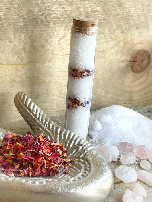 Bath Salt Shots with Rose Quartz & Rose