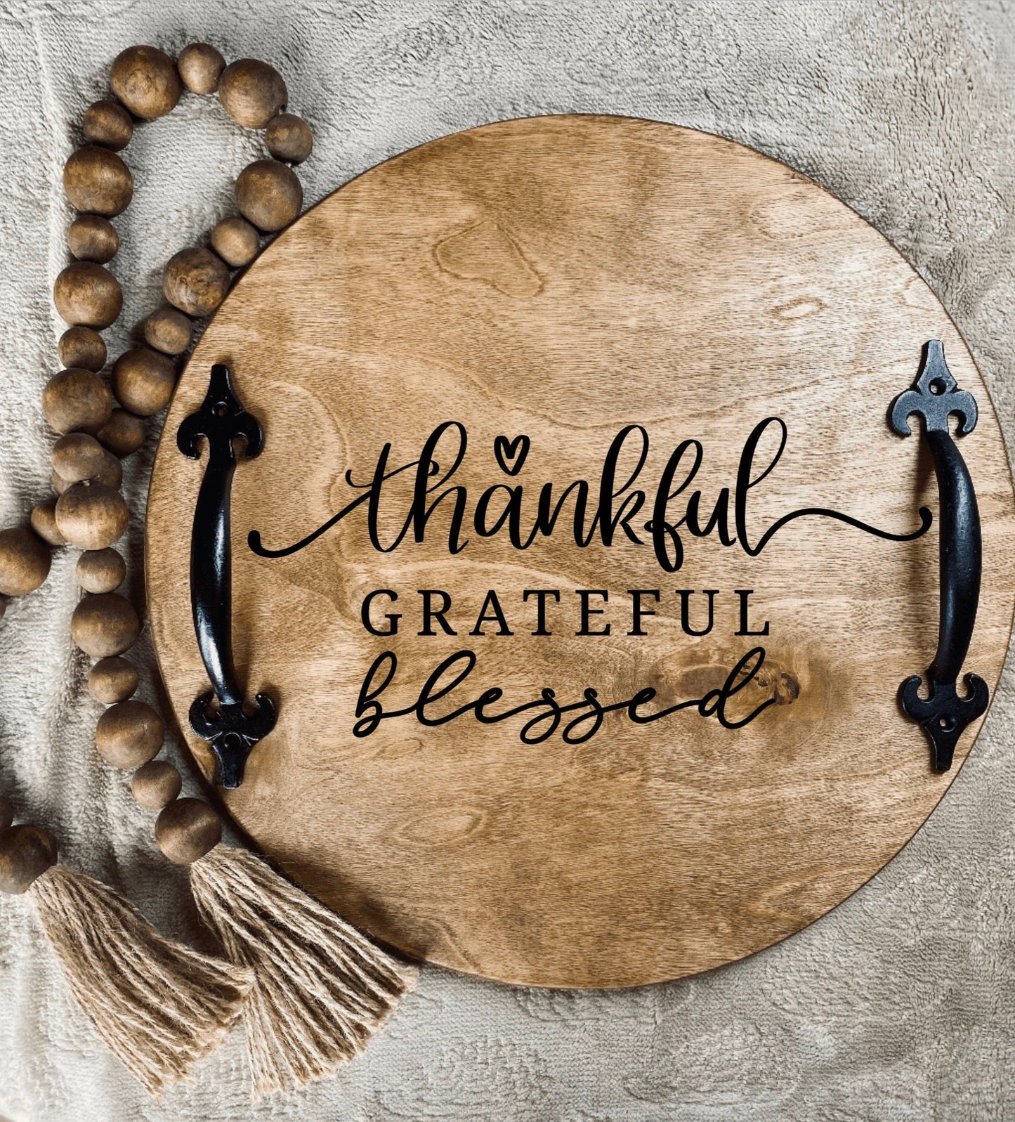 Thankful Grateful Blessed Tray, Farmhouse Decor, Kitchen Gift, Wooden